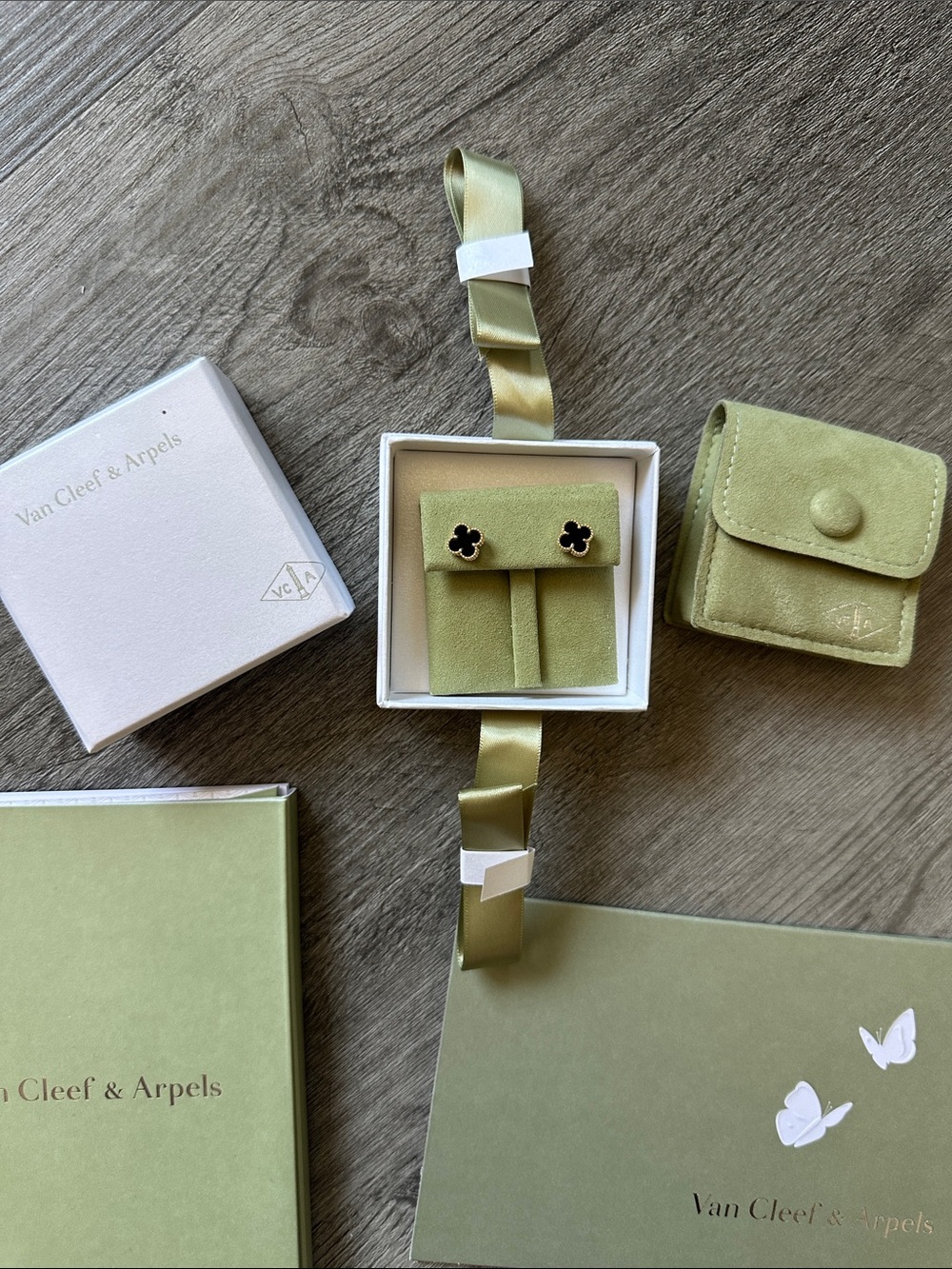 Van Cleef & Arpels Yellow Gold and Black Sweet Alhambra Stud Earrings